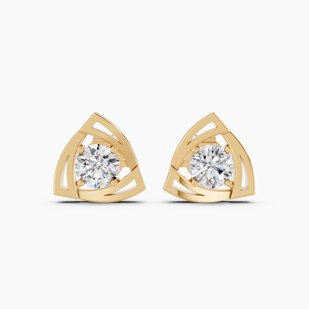 Tri-Arc Solitaire Stud Earrings